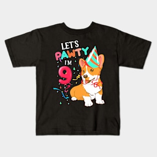 9Th Birthday 9 Years Old Lets Pawty Im 9 Kids T-Shirt